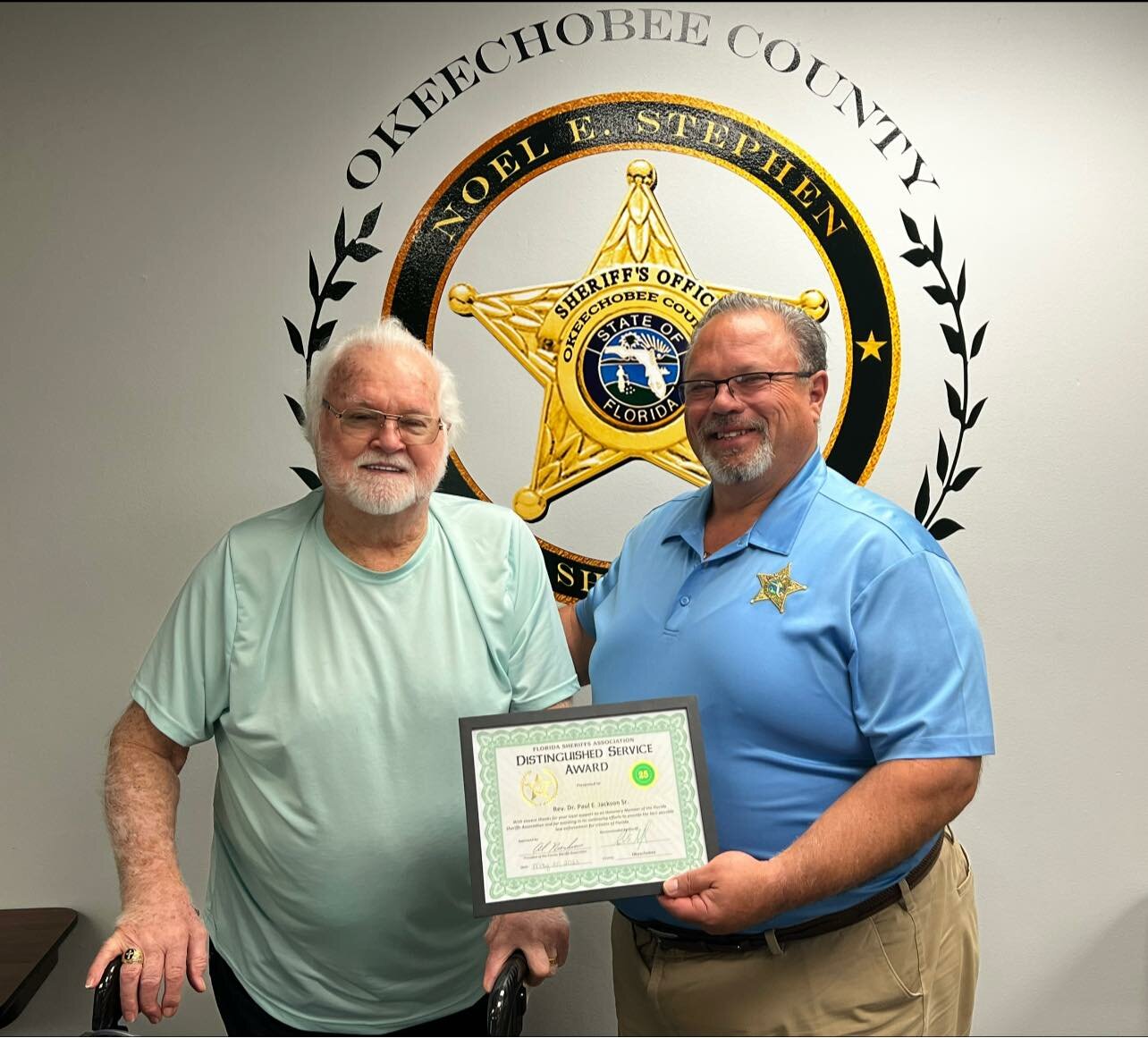 Rev. Dr. Paul Jackson Sr. was presented the Distinguished Service Award by Sheriff Noel E. Stephen on behalf of the Florida Sheriff's Association for 25 years of continued support.